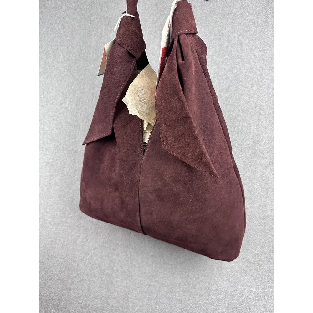 Divina Firenze Shoulder Bag Womens Large Burgundy Suede Leather Handmade Italy - Picture 9 of 11